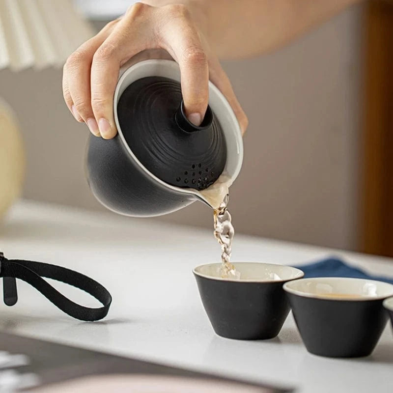 Service à thé portable en céramique kit de voyage 1 bol + 3 tasses