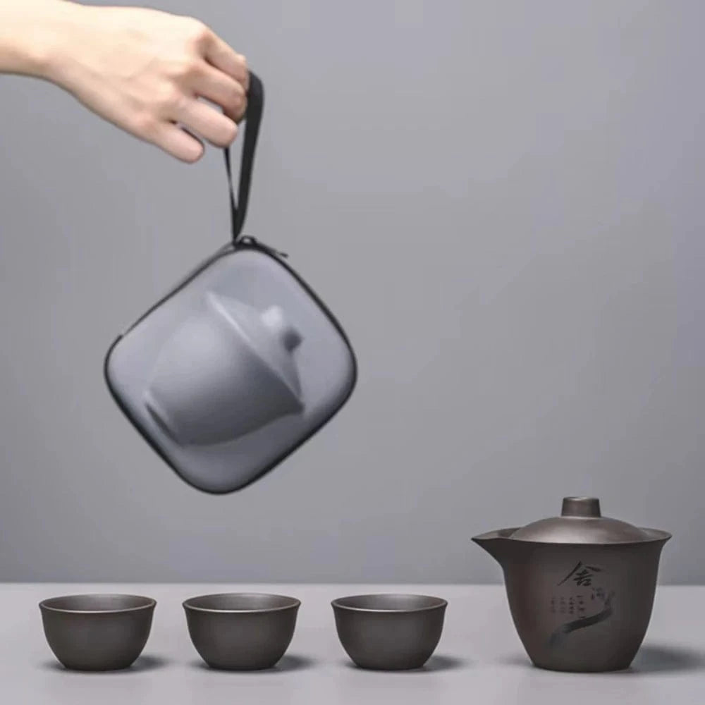 Service à thé portable en porcelaine 1 théière + 3 tasses