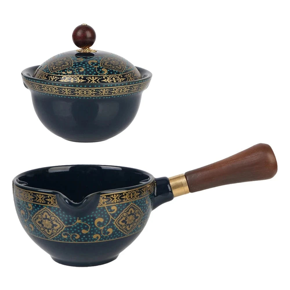 Service à thé rotatif en porcelaine théière & 4 tasses avec plateau