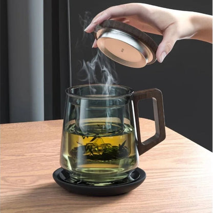 Tasse à thé 525 ml en verre borosilicate anse bois & filtre intégré