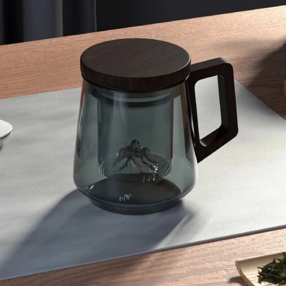 Tasse à thé 525 ml en verre borosilicate anse bois & filtre intégré