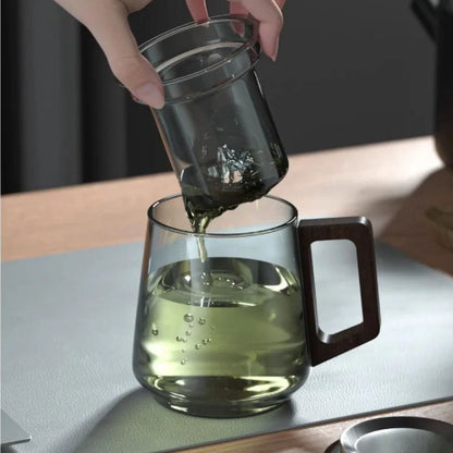 Tasse à thé 525 ml en verre borosilicate anse bois & filtre intégré