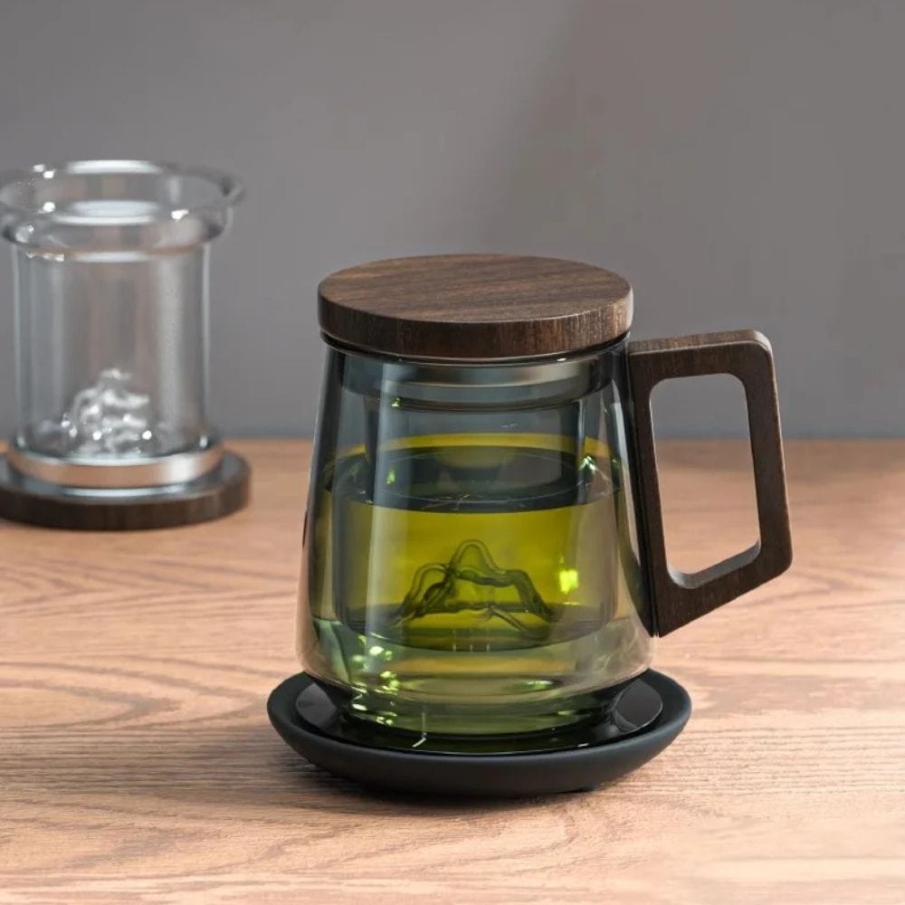 Tasse à thé 525 ml en verre borosilicate anse bois & filtre intégré