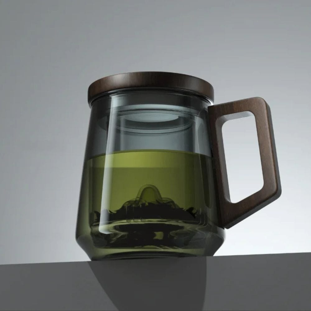 Tasse à thé 525 ml en verre borosilicate anse bois & filtre intégré