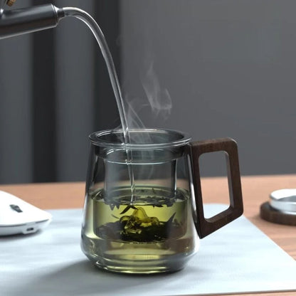 Tasse à thé 525 ml en verre borosilicate anse bois & filtre intégré