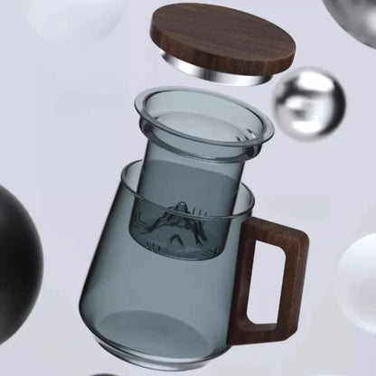 Tasse à thé 525 ml en verre borosilicate anse bois & filtre intégré