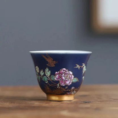 Tasse à thé bleue dorée peinte à la main 70 ml