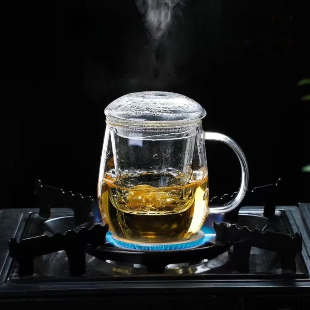 Tasse à thé chinois en verre avec filtre & couvercle 380 ml / 550 ml