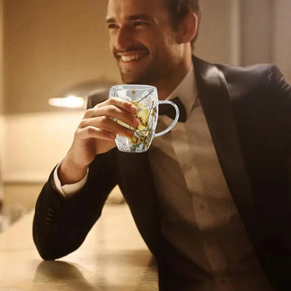 Tasse à thé double paroi en verre avec poignée & fleur séchée 350 ml