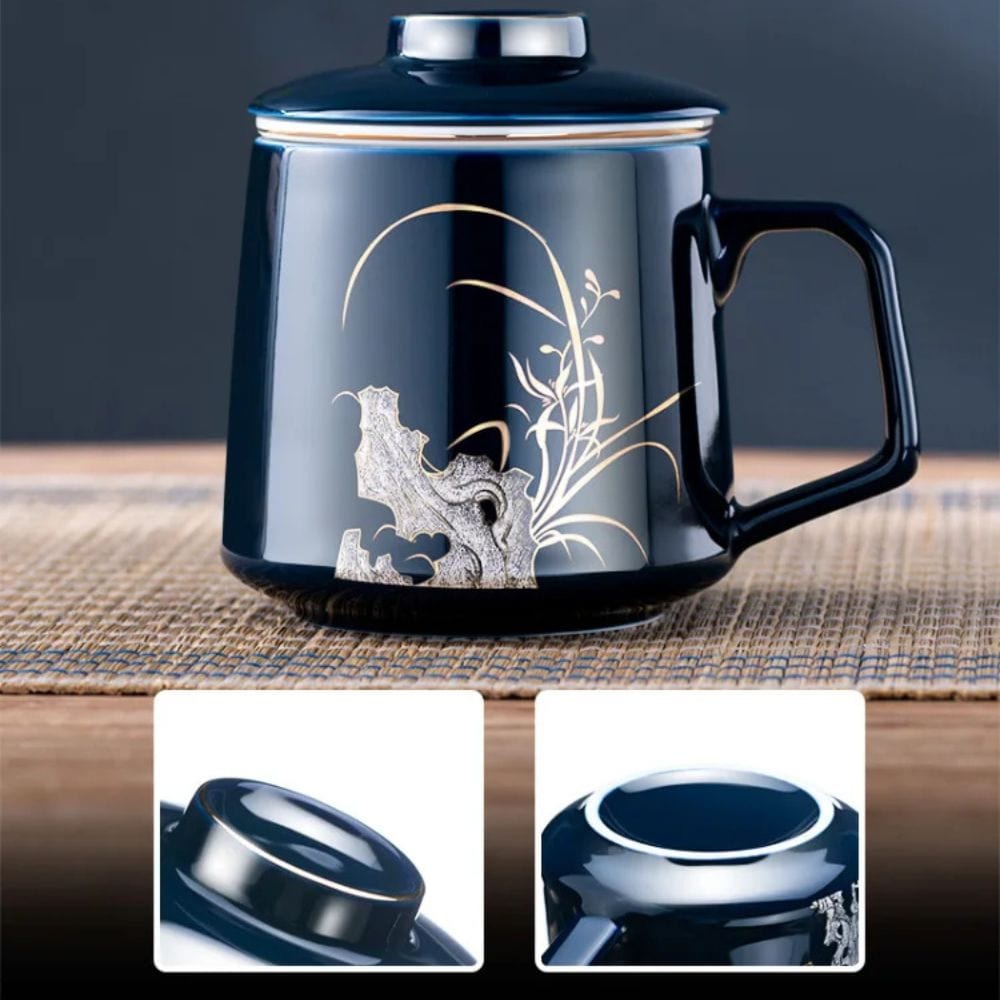 Tasse à thé en céramique avec filtre 400 ml décor chinois