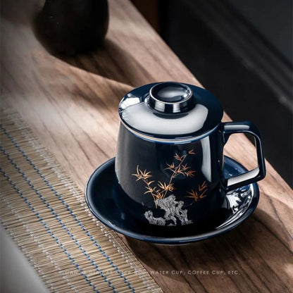 Tasse à thé en céramique avec filtre 400 ml décor chinois