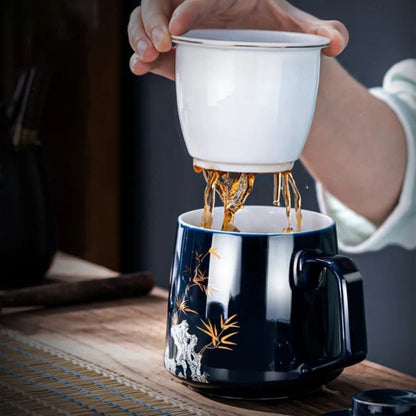 Tasse à thé en céramique avec filtre 400 ml décor chinois