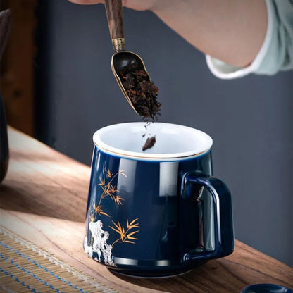 Tasse à thé en céramique avec filtre 400 ml décor chinois