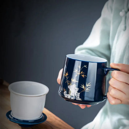 Tasse à thé en céramique avec filtre 400 ml décor chinois