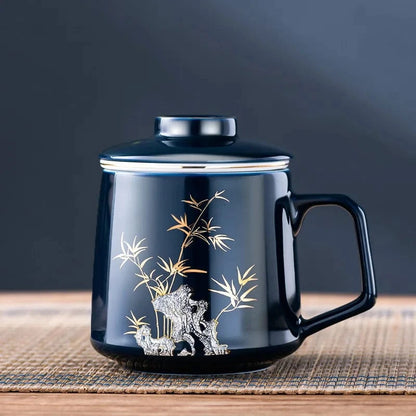 Tasse à thé en céramique avec filtre 400 ml décor chinois