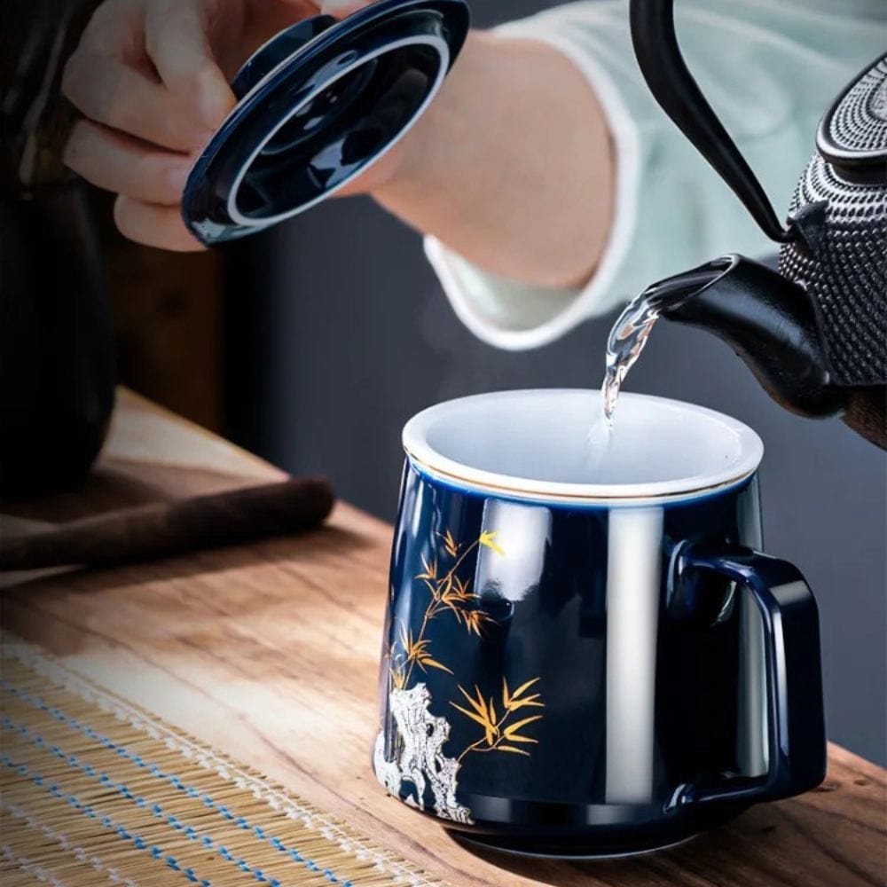 Tasse à thé en céramique avec filtre 400 ml décor chinois