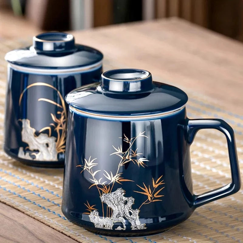 Tasse à thé en céramique avec filtre 400 ml décor chinois