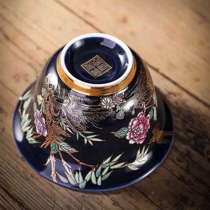 Tasse à thé en céramique dorée Gaiwan ou coffret 6 pièces
