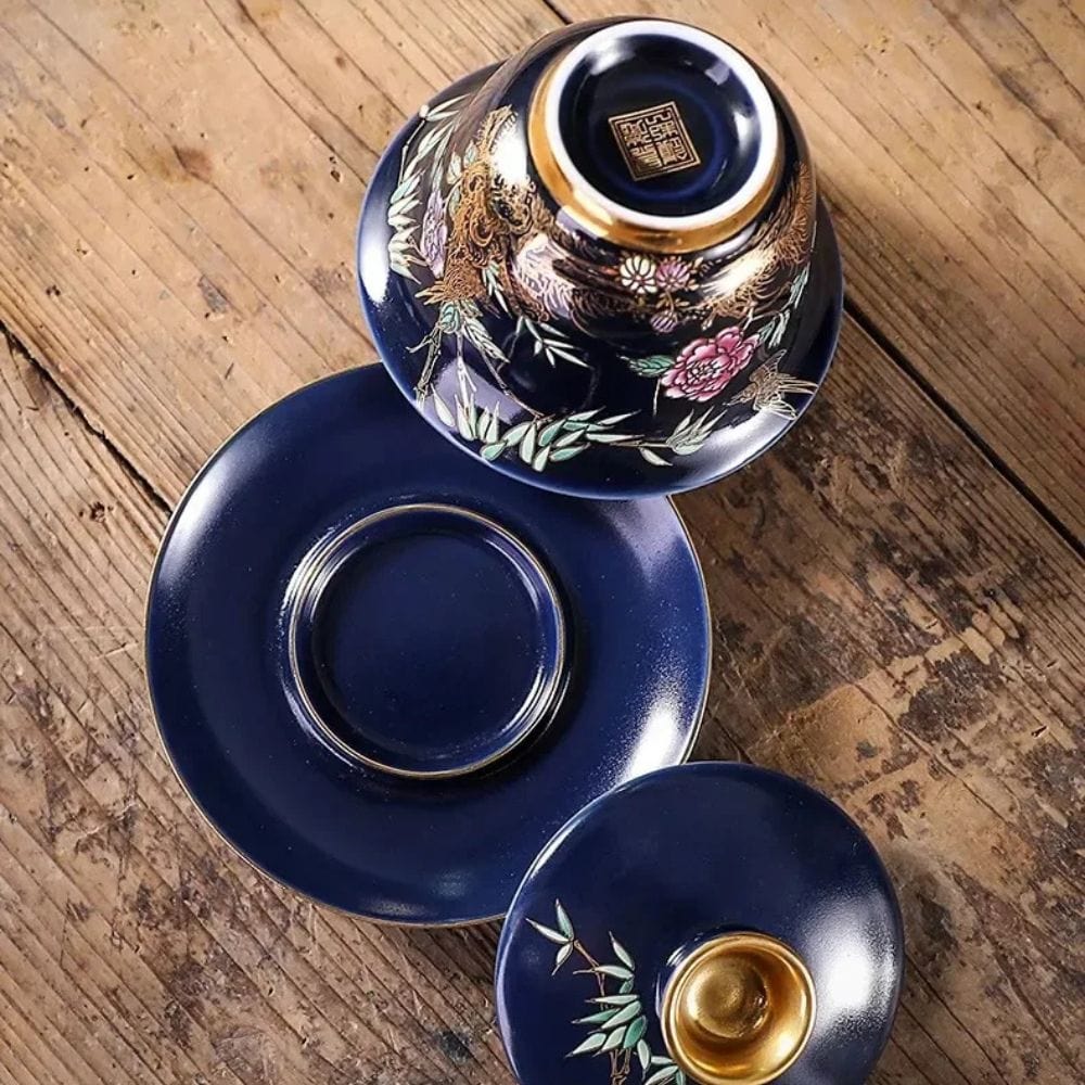 Tasse à thé en céramique dorée Gaiwan ou coffret 6 pièces