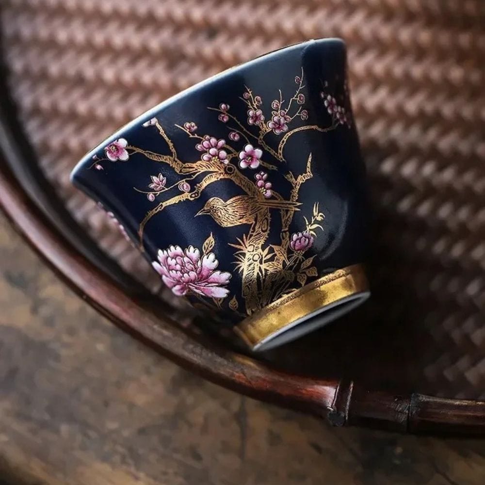 Tasse à thé en céramique dorée Gaiwan ou coffret 6 pièces