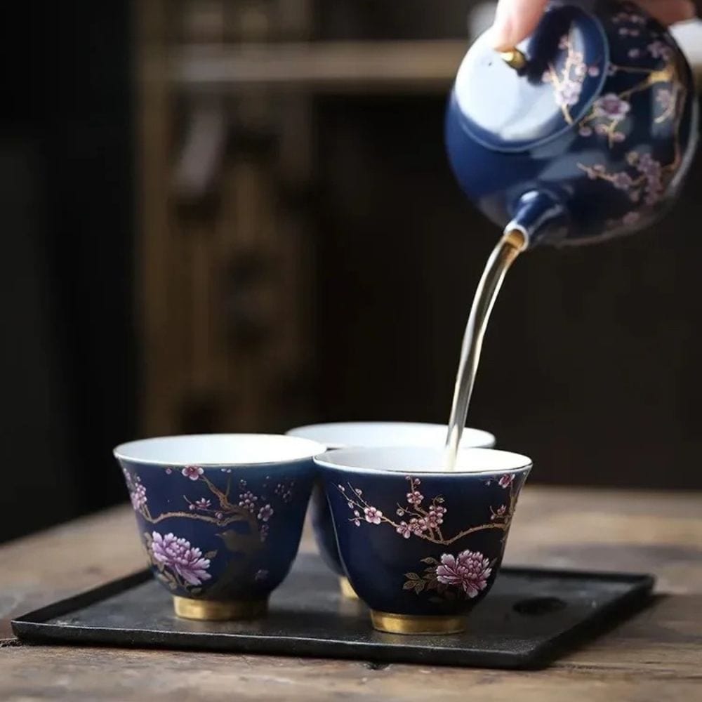 Tasse à thé en céramique dorée Gaiwan ou coffret 6 pièces