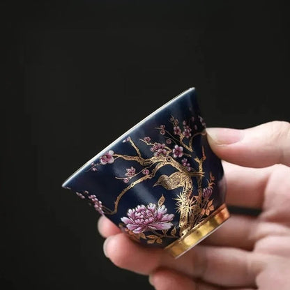Tasse à thé en céramique dorée Gaiwan ou coffret 6 pièces