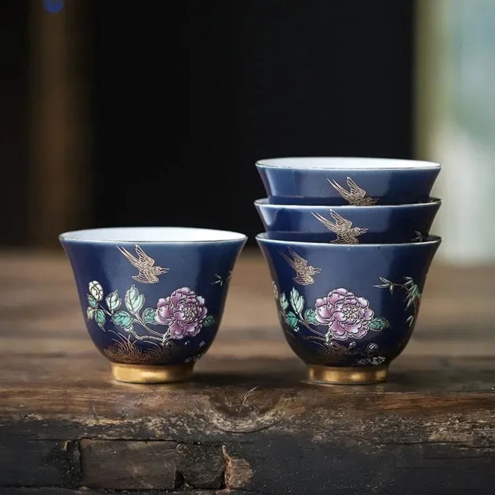 Tasse à thé en céramique dorée Gaiwan ou coffret 6 pièces