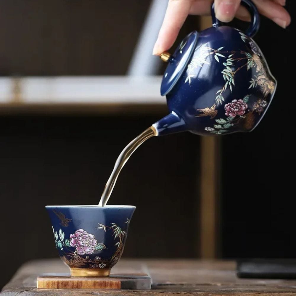 Tasse à thé en céramique dorée Gaiwan ou coffret 6 pièces