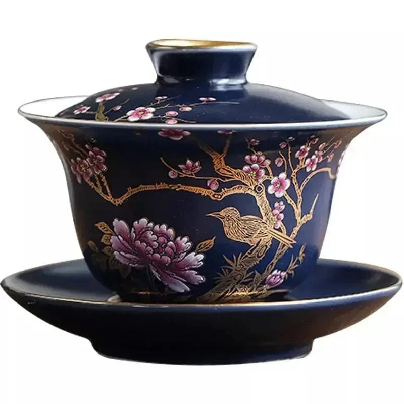 Tasse à thé en céramique dorée Gaiwan ou coffret 6 pièces