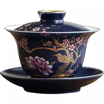 Tasse à thé en céramique dorée Gaiwan ou coffret 6 pièces