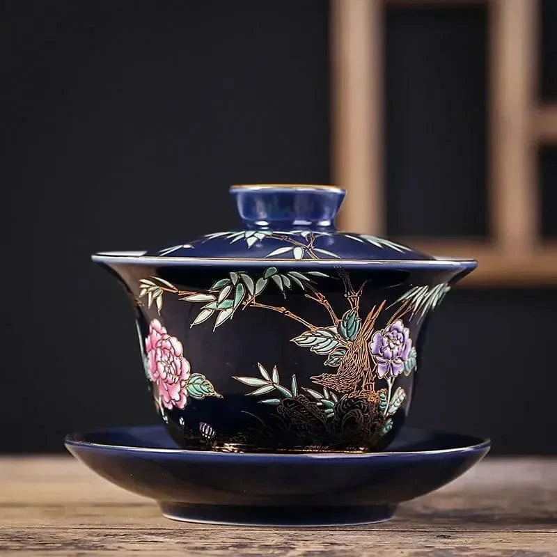 Tasse à thé en céramique dorée Gaiwan ou coffret 6 pièces