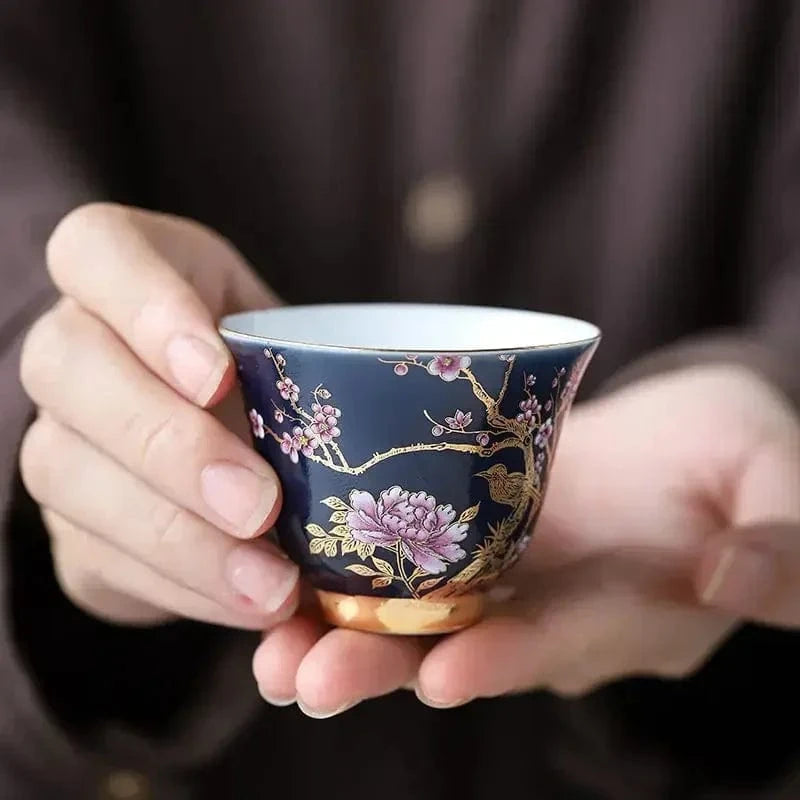 Tasse à thé en céramique dorée Gaiwan ou coffret 6 pièces