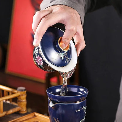 Tasse à thé en céramique dorée Gaiwan ou coffret 6 pièces