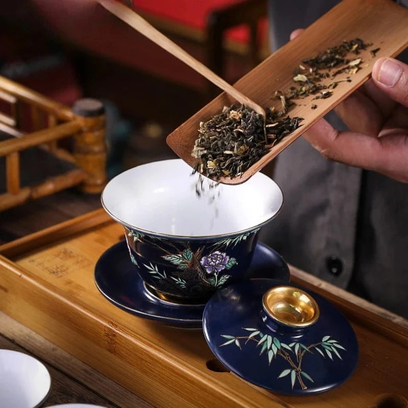 Tasse à thé en céramique dorée Gaiwan ou coffret 6 pièces