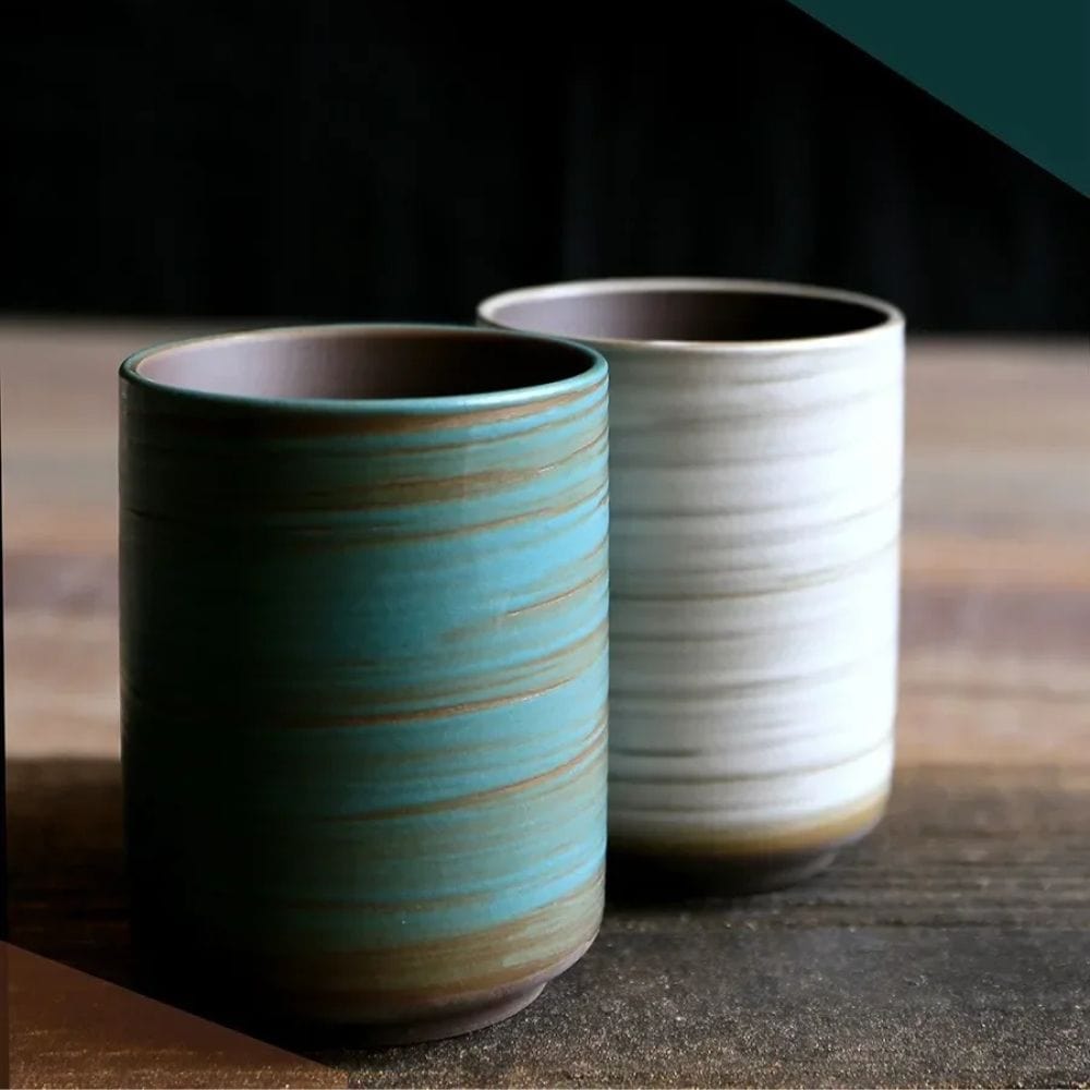 Tasse à thé en grès craquelé peint à la main style vintage zen