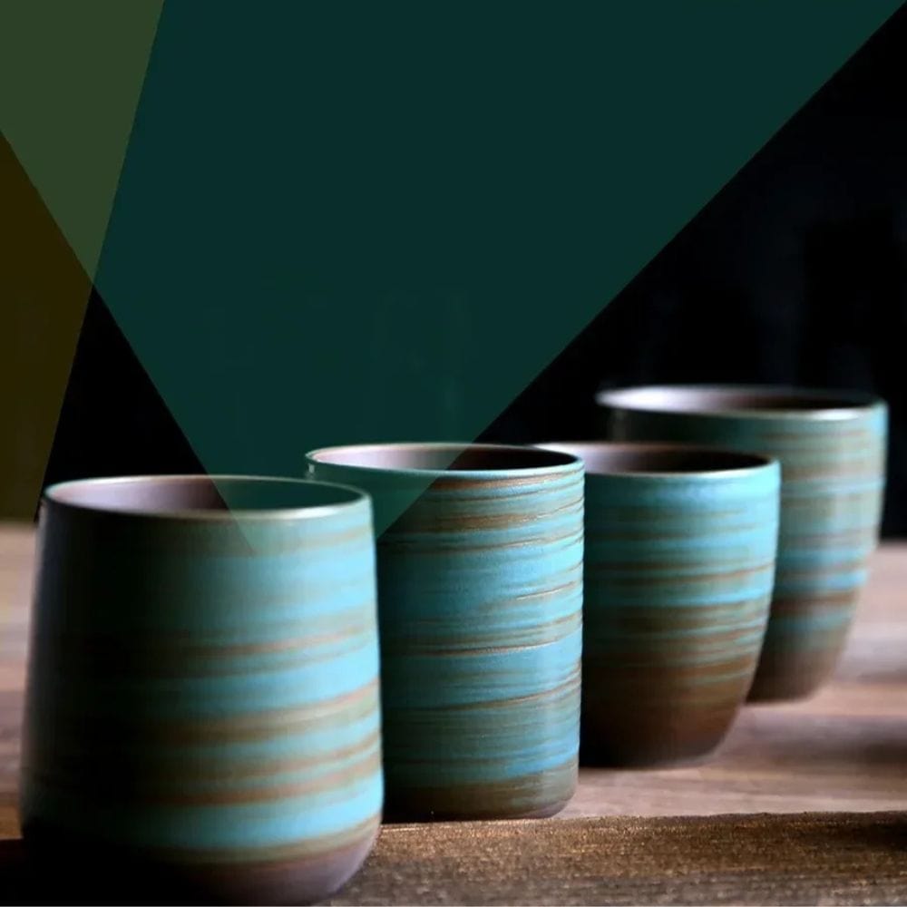 Tasse à thé en grès craquelé peint à la main style vintage zen