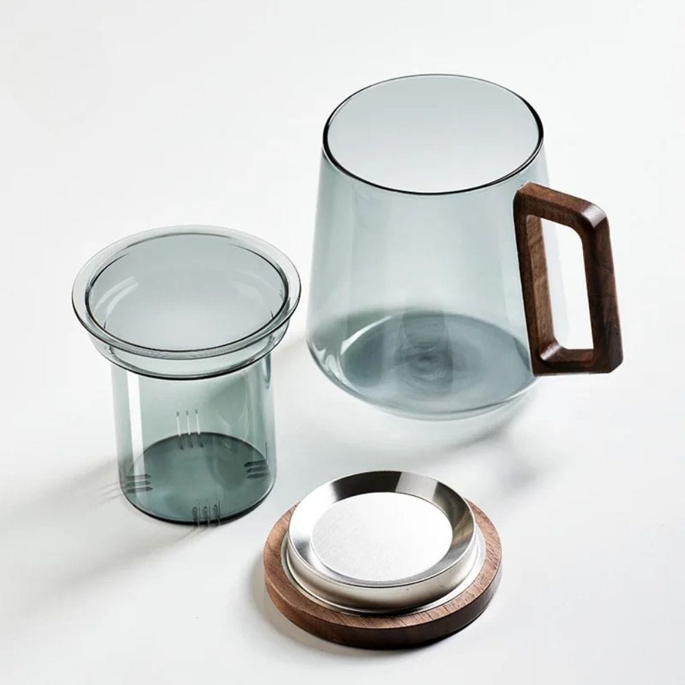 Tasse à thé en verre avec poignée bois 400 ml ou 525 ml