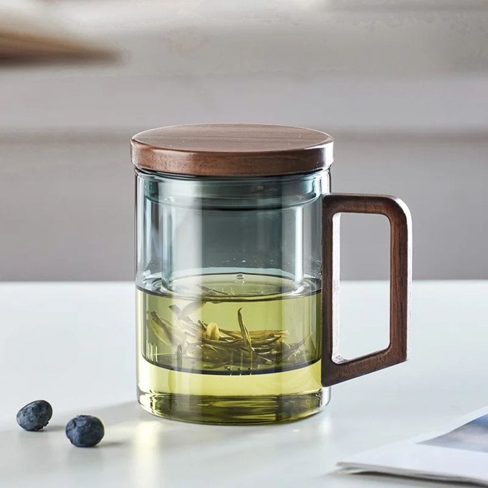 Tasse à thé en verre avec poignée bois 400 ml ou 525 ml