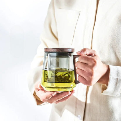 Tasse à thé en verre avec poignée bois 400 ml ou 525 ml