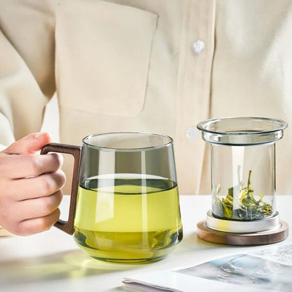 Tasse à thé en verre avec poignée bois 400 ml ou 525 ml