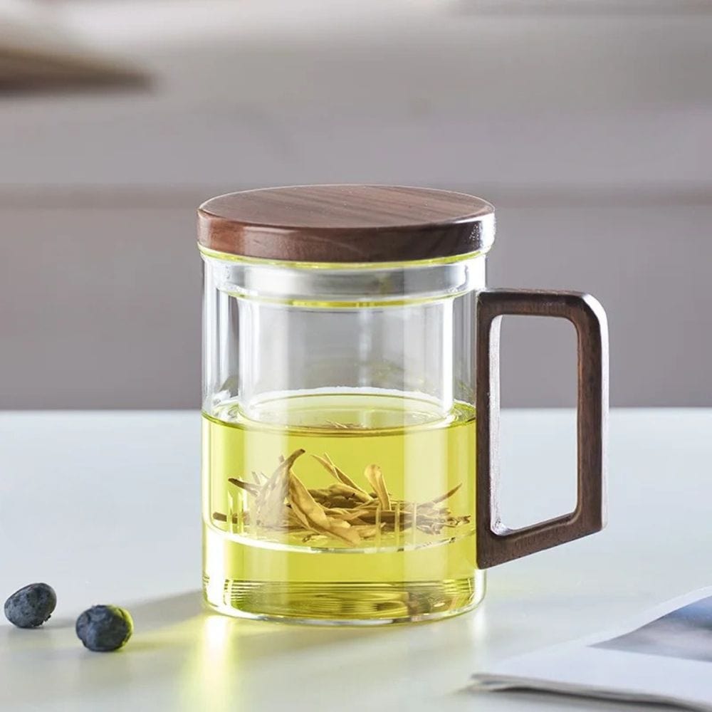 Tasse à thé en verre avec poignée bois 400 ml ou 525 ml