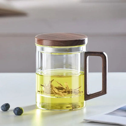 Tasse à thé en verre avec poignée bois 400 ml ou 525 ml