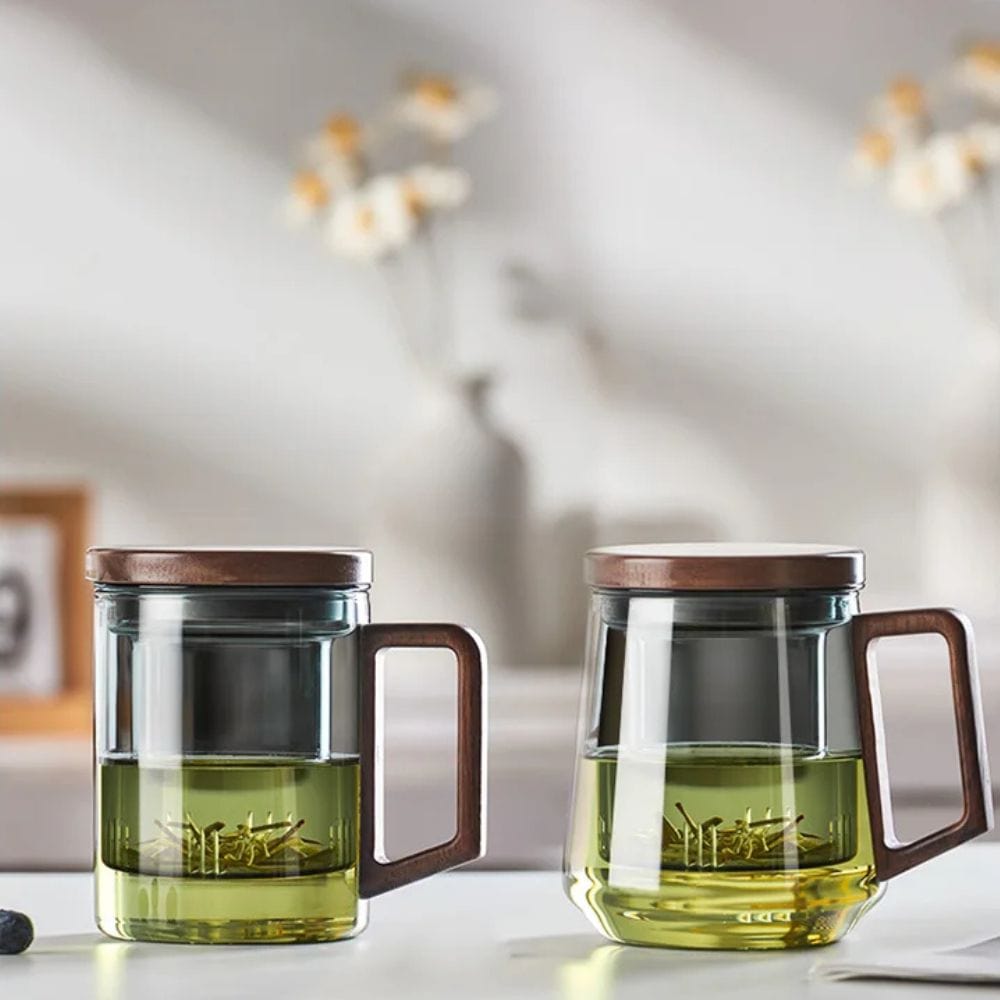Tasse à thé en verre avec poignée bois 400 ml ou 525 ml