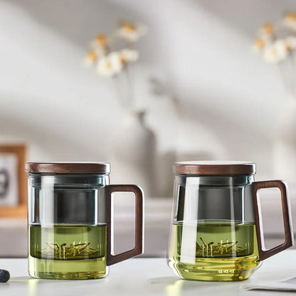 Tasse à thé en verre avec poignée bois 400 ml ou 525 ml