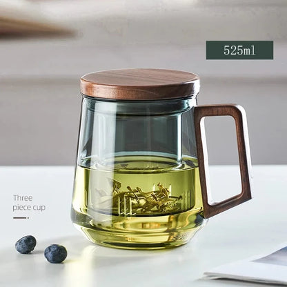 Tasse à thé en verre avec poignée bois 400 ml ou 525 ml