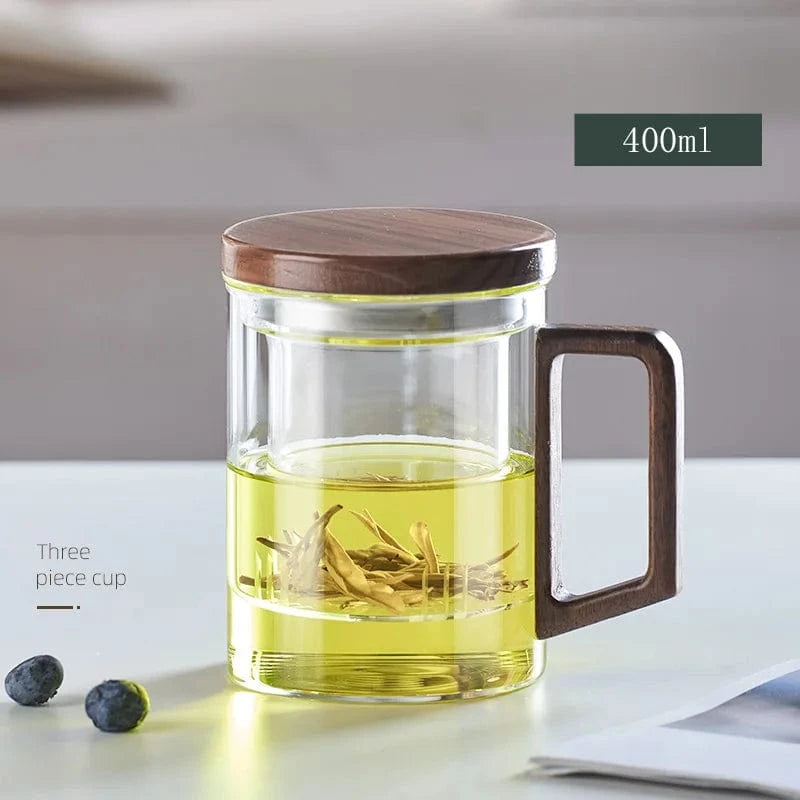 Tasse à thé en verre avec poignée bois 400 ml ou 525 ml
