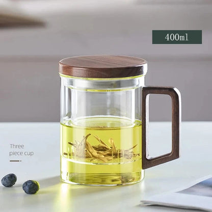 Tasse à thé en verre avec poignée bois 400 ml ou 525 ml