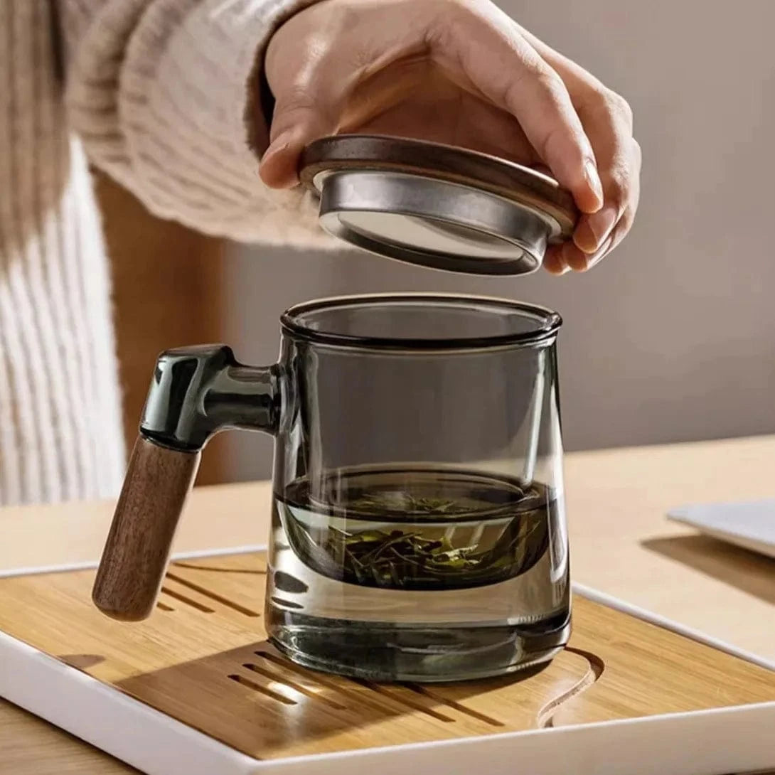 Tasse à thé en verre borosilicate 400 ml avec infuseur & couvercle