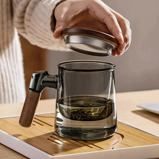 Tasse à thé en verre borosilicate 400 ml avec infuseur & couvercle
