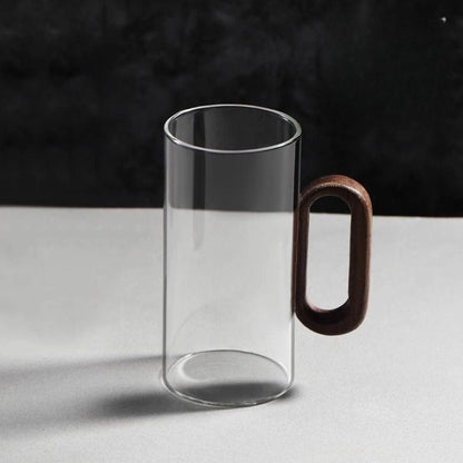 Tasse à thé en verre borosilicate avec anse bois 360 ml résistant